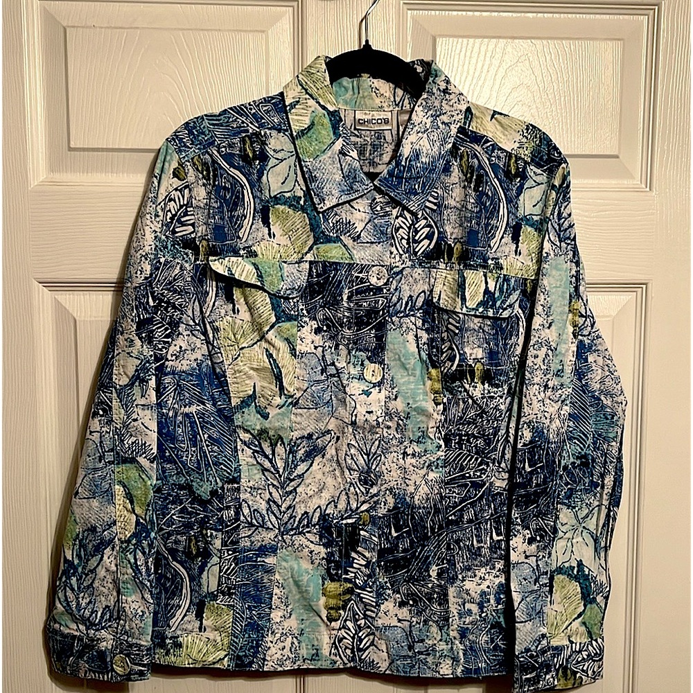 Chico’s Size 3 (16) Unlined Jacket 97% Cotton 3% Spandex Machine Washable